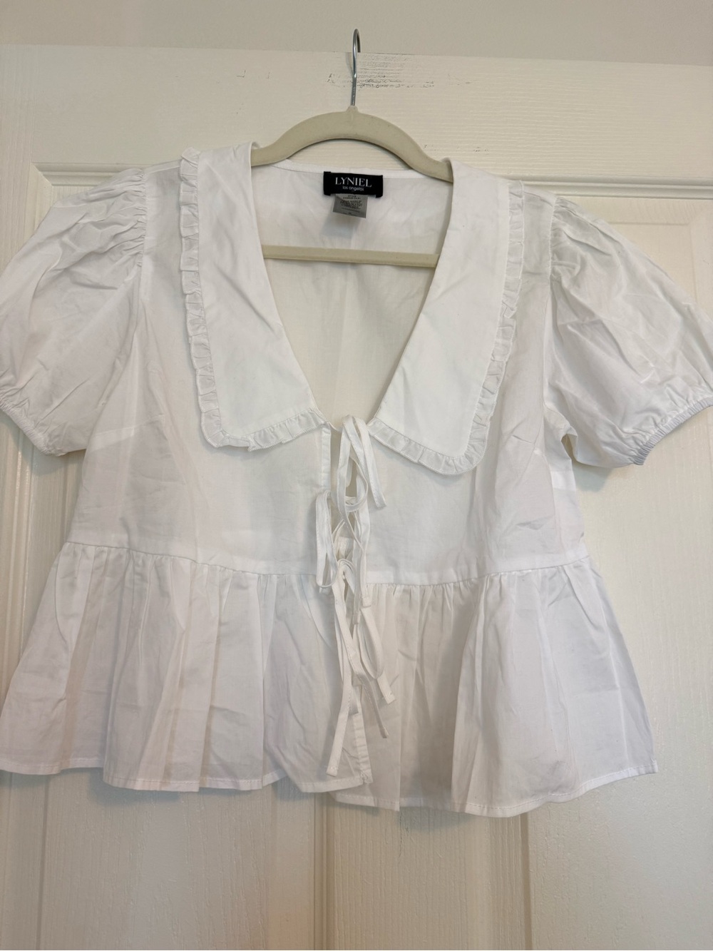 White Cotton Peplum Tie-Front Top